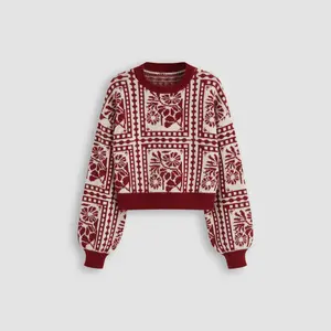 Cider [size 2-26] Knit Round Neckline Floral Contrasting Binding Sweater