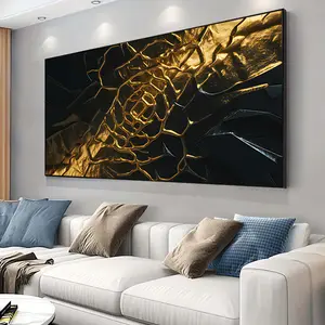1 piece framed canvas painting, large canvas art, modern abstract gold and black design, geometric pattern |   canvas painting, canvas wall art, suitable for living room, bedroom office decoration.
