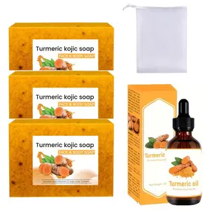 Turmeric Soap Set, 3 Counts Turmeric Soap Bar with 1 Count Turmeric Essential Oil, Deep Cleansing, Moisturizing & Hydrating Oil Control Soap Bar, Skin Care Products for Women & Men