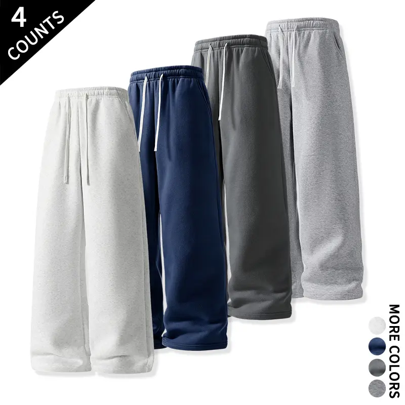 All Season Comfy Wide Leg Sweatpants 4 Pieces Set Breathable Smooth Fabric Casual Walking Straight Trousers