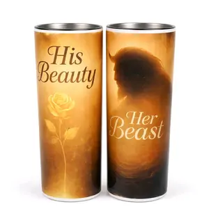 His Beauty / Her Beast Tumbler Set – 20oz Skinny | Gold Fairytale Edition | Romantic Couple Gift | Sublimation Glitter Tumbler Set Drinkware Flasks Insulated Stainless Steel