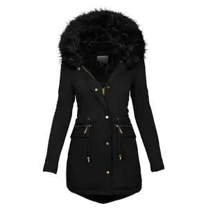 Women's Fur Hooded Parka Jacket Coat With Zipper Thick Warm Winter Jackets Hoodie winter clothes women