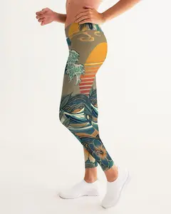 Sunset Wave Serenade Yoga Pants - Comfortable Fit Breathable Design Ideal for Yoga Practice with High-Rise Waistband Soft Stretch Fabric and Bold Tropical Design