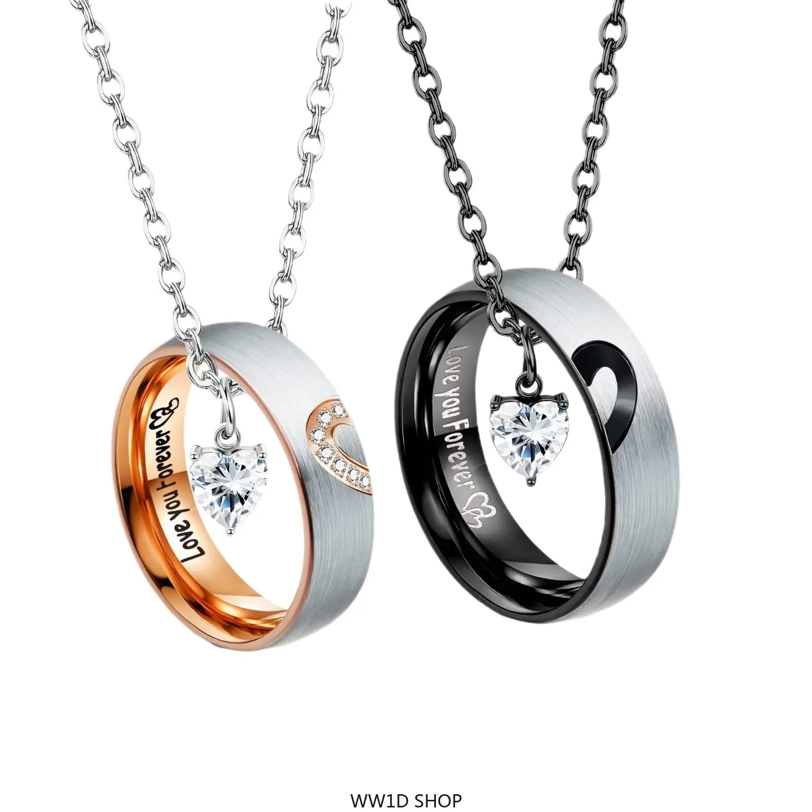 Couple Chain Jewelry Necklaces - King-Queen Tungsten Steel Pendant Set for Him and Her, Wedding Couple Jewelry