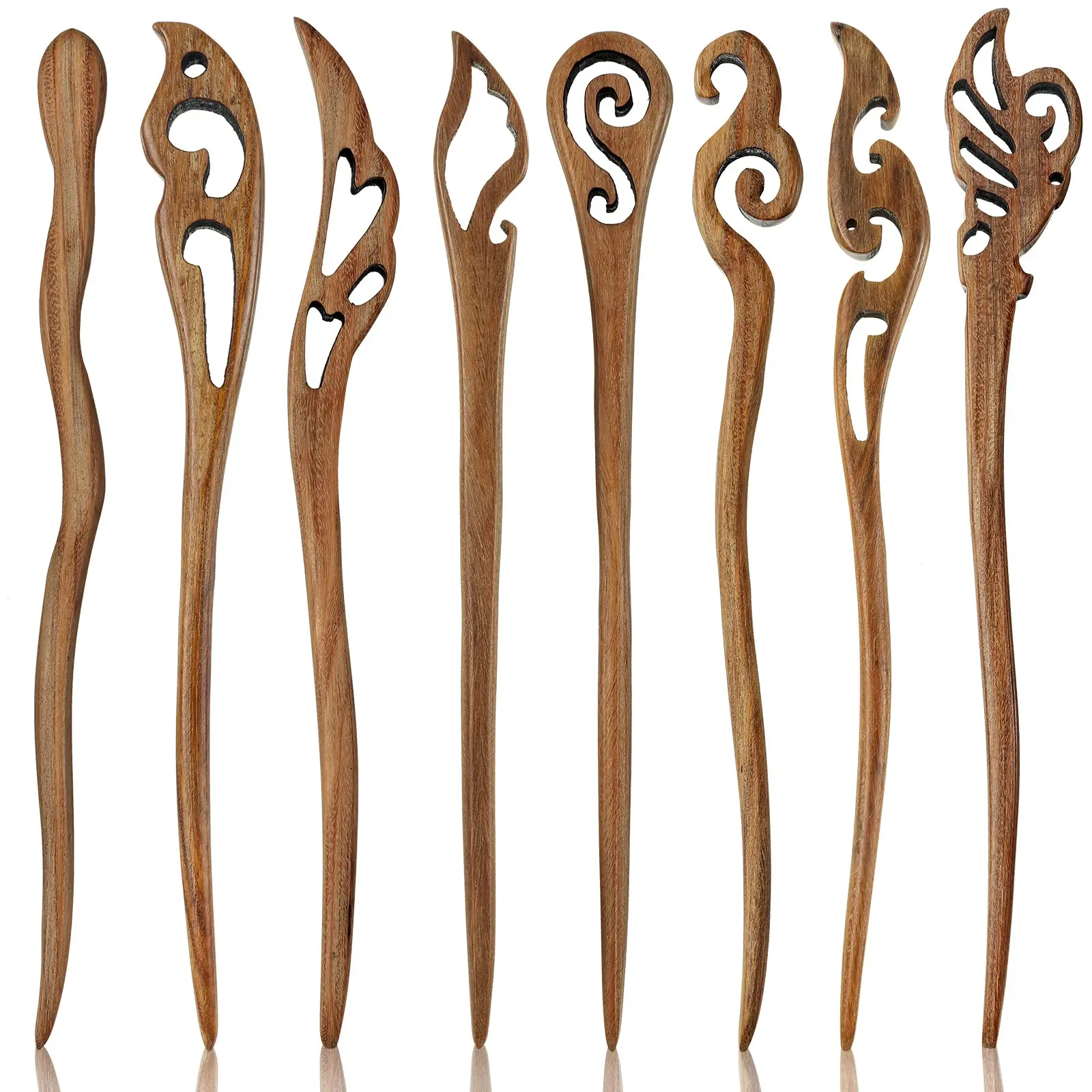 8 Pieces Wooden Hair Sticks Retro Wooden Hairpin Chinese Vintage Hair Chopsticks Handmade Carved Hair Stick Brown Sandalwood Hairpin for Women Bun Chignon Holder Hair Accessories (Retro Style)