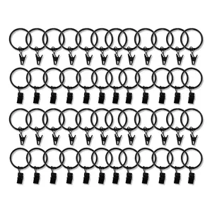 50 Pack Black Metal Openable Curtain Clip Rings, Heavy Duty Rustproof Drapery Backdrop Clip Hangers - 1.5"
