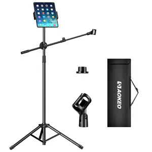 Microphone Stand,Aokeo Mic Stand Floor with Adjustable Tripod,Carrying Bag,Tablet Holder,Suitable for Any Microphone, Performance,Singing, Speech