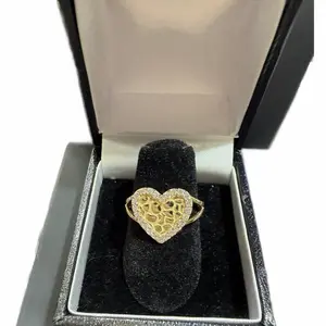 Heart Nugget Style 14Kt Gold CZ Ring, Size #8