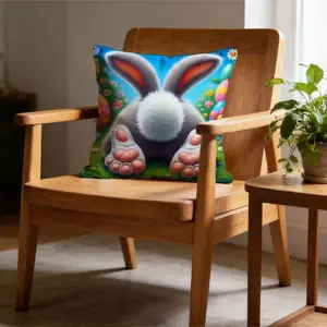 Easter Bunny Cushion Cover, Vintage Style Sofa Bed Pillow Case, Soft Home Decor, Holiday Gift, All Seasons