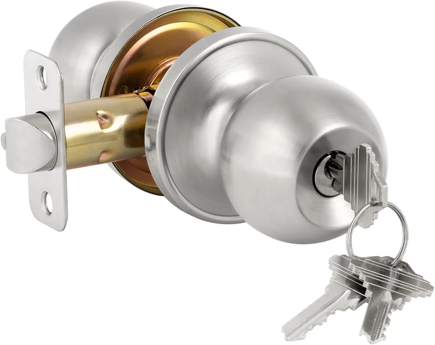 Door Knob with Lock and Key, Keyed Entry Door Knob, Exterior and Interior Door Lock for Front Door Commercial and Residential Area, Entry Door Handle for Bedroom and Bathroom, Satin Nickel
