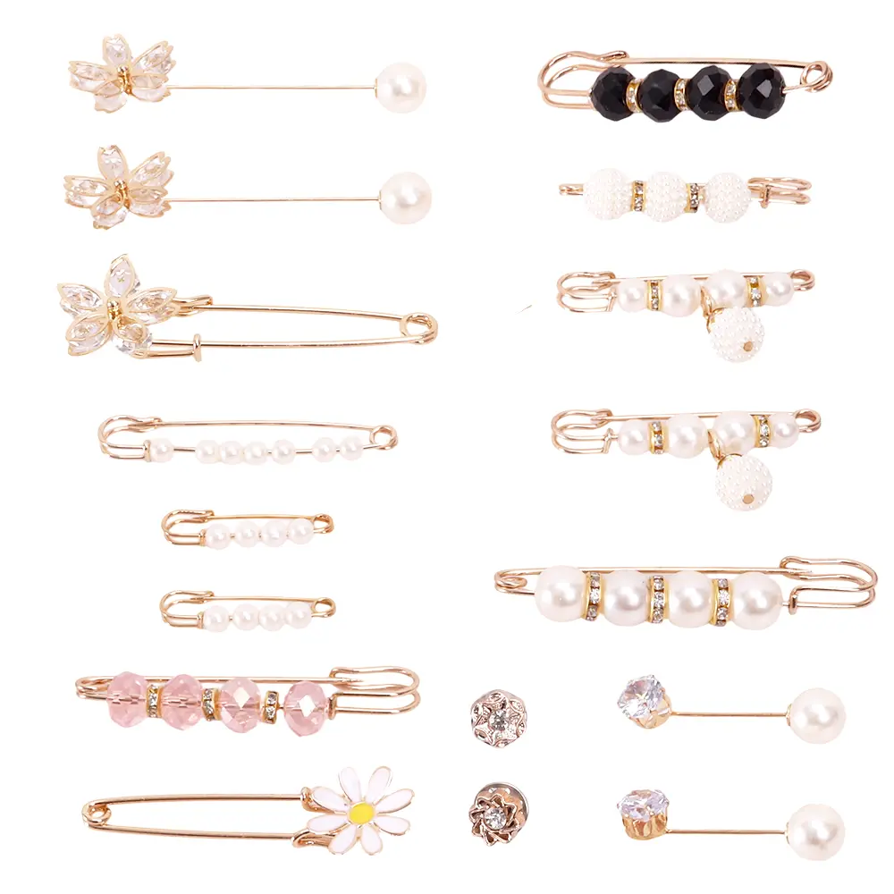 17-Piece Brooch Pin Set, Elegant Faux Pearl and Rhinestone Lapel Pins for Women in Varied Styles for Dress Decoration & Waist Cinching, Brooch Pins