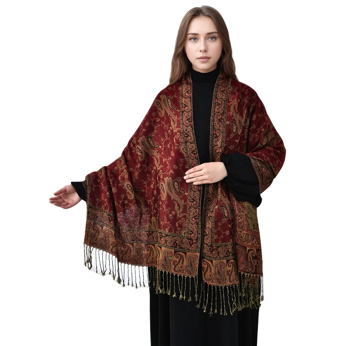 Reversible Paisley Scarf for Women Rayon Soft Double Layer Summer Spring Lightweight Wrap Pashmina Rave Scarf, Shawls and Wraps for Evening Dress, Exotic Indian Scarves for All Season