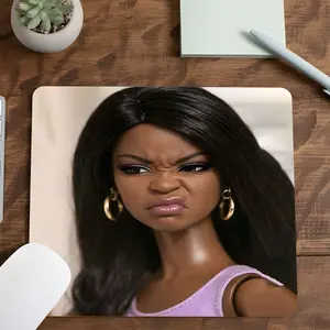 Funny Angry Straight Hair Doll Mouse Pad,Trendy Hoop Earrings, Meme Square Gaming Mouse Pad, Non-Slip Smooth Surface, Perfect for PC, Laptop, Office