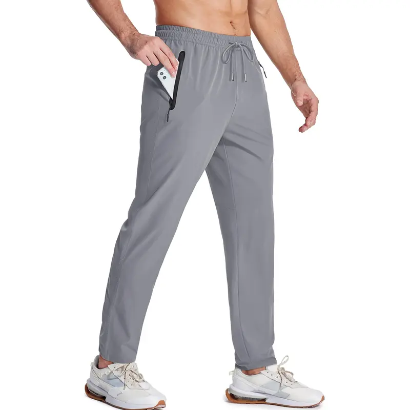 MAGCOMSEN Men's Lightweight Quick Dry Hiking Pants - Athletic Joggers, Jogger Trousers, Breathable Drawstring Sports Pants with 2 Large Side Zipper Pockets for Outdoor Sports, Gym