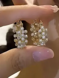 Faux Pearl Decorated Hoop Earrings, Elegant Jewelry for Women for Party, Daily Clothing Decor, Trendy All-match & Exquisite Jewelry for Birthday Gift, Fashionable Jewelry, Trendy jewellery accessories