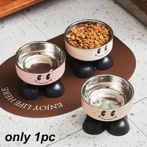 Stainless Steel Elevated Pet Bowl, Anti-Tip Non-Slip Design, High Raised Feeding Water Dish for Small Cats and Puppies