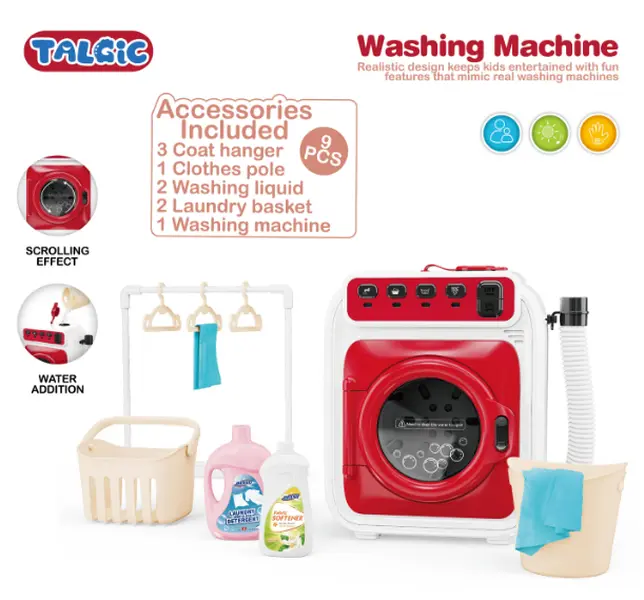 Kids Washing Machine Toy Set with Accessories – Pretend Play Laundry ...