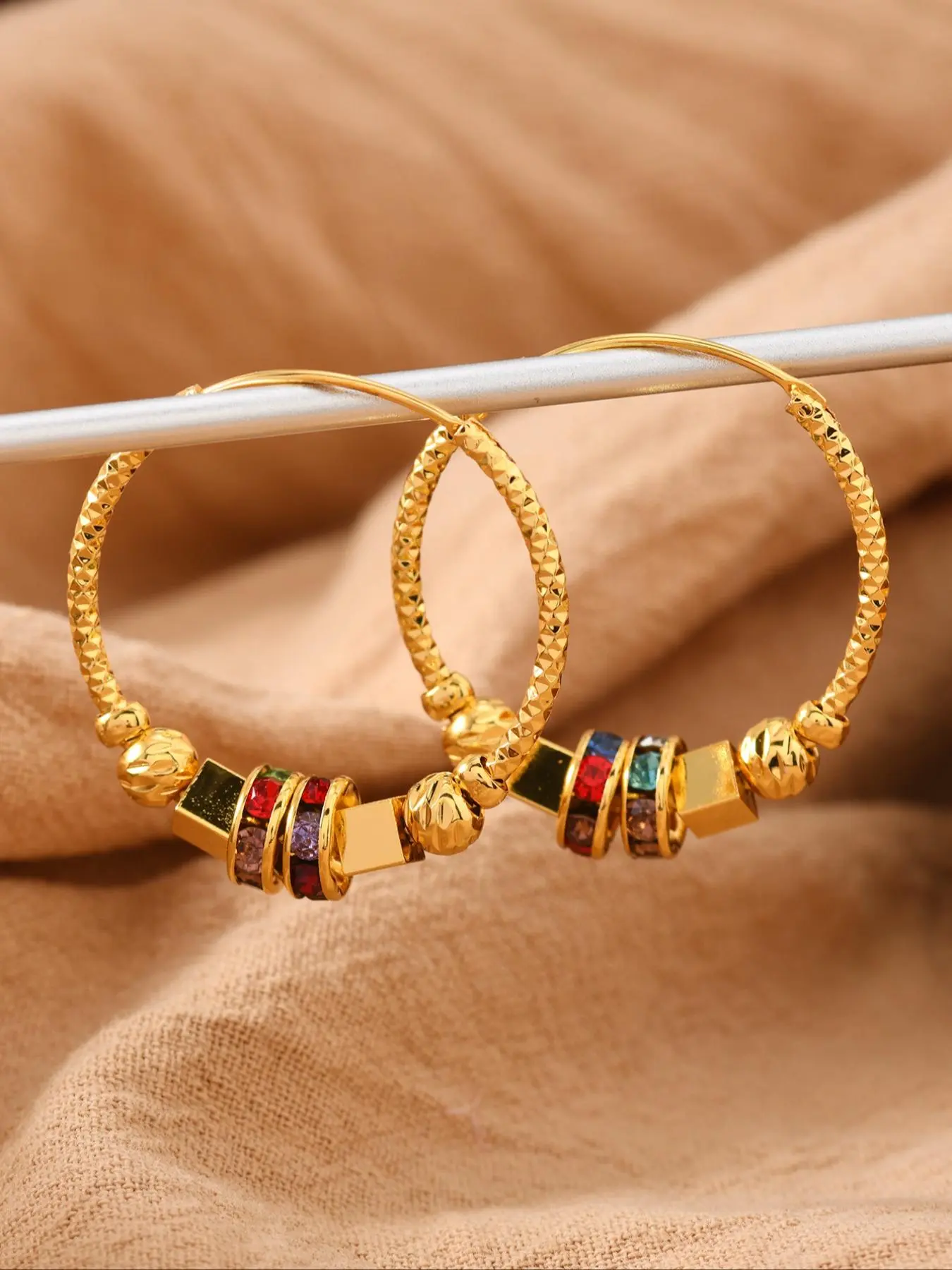 Square Bead Decorated Hoop Earrings, Stylish Jewelry for Women, Daily Clothing Decor, Fashionable Jewelry Accessories, Trendy All-match & Exquisite Jewelry for Birthday Gift, Earrings Hoops