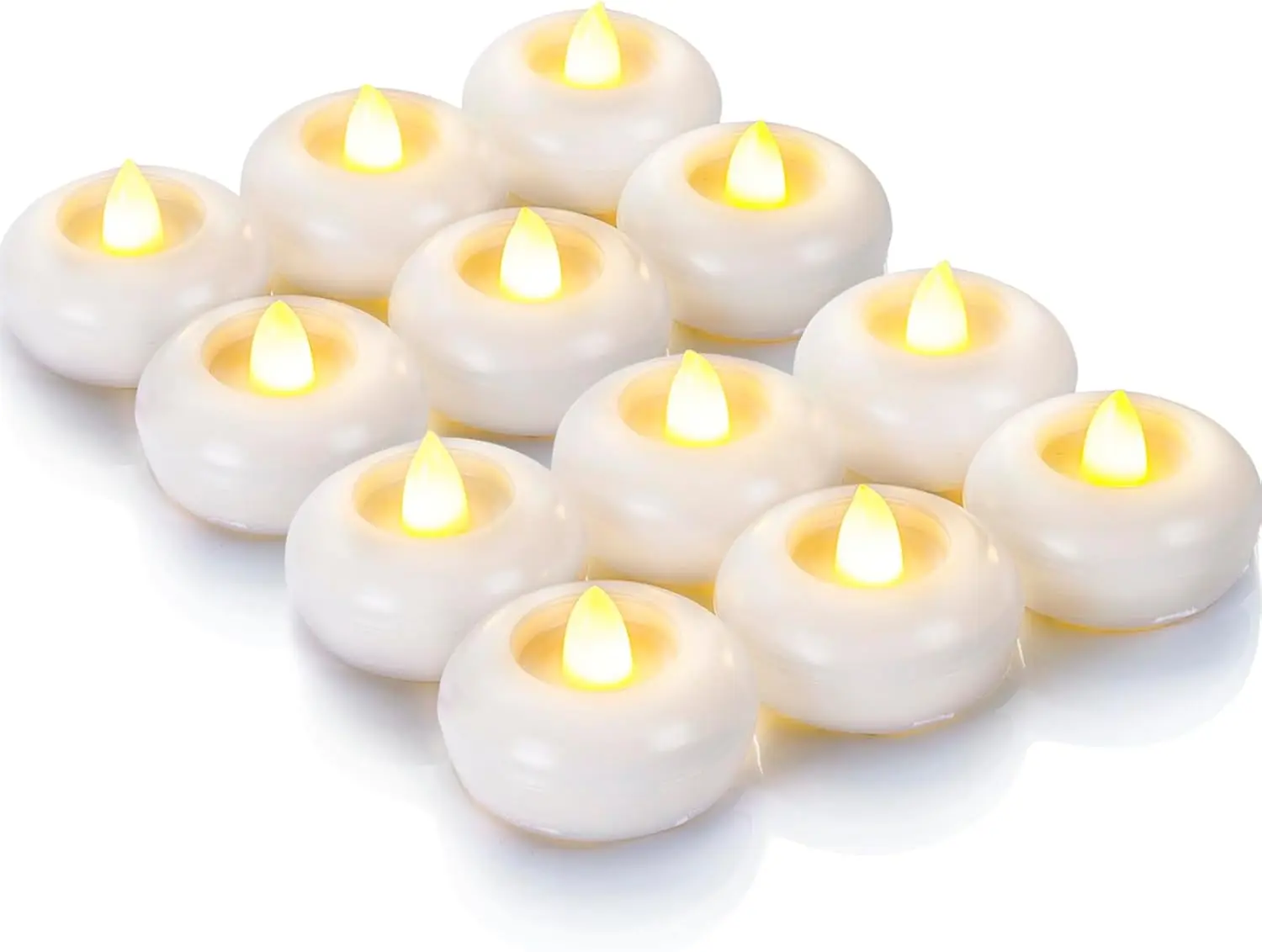 2 Flameless Led Floating Candles, 200 Hour Plastic  Operated Flickering  Tealights for Cylinder Vases, Centerpieces at Wedding, Party, Pool, Holiday (12 Pack, White Base)
