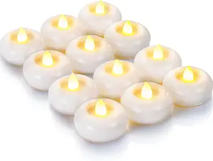 2 Flameless Led Floating Candles, 200 Hour Plastic  Operated Flickering  Tealights for Cylinder Vases, Centerpieces at Wedding, Party, Pool, Holiday (12 Pack, White Base)