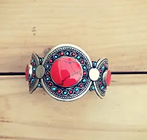 Red coral bracelet- Stacking bracelet- Adjustable afghan cuff bracelet- Bedouin jewelry- Kuchi jewelry- Afghan jewelry- Pakistani jewelry