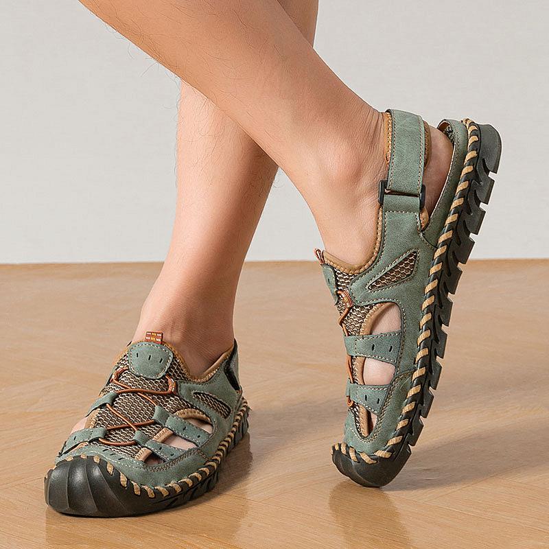 Men's breathable sandals that fit the toes, comfortable and anti-slip rubber soles, casual hook-loop fastening beach water shoes, men's outdoor shoes Footwear Slides