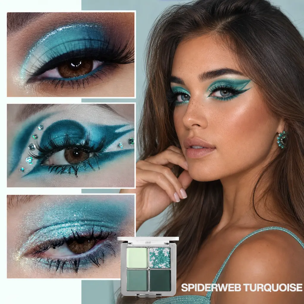 Mini Green Eyeshadow Palette, 4 Color Matte & Shimmer Eye Shadow, Waterproof, Long Lasting, Blendable, Vegan, Travel Size