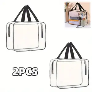 Pack Of 2 Transparent Zipper Makeup Bag, PVC Portable Storage Bag, Travel Waterproof Toiletries Carry Bag