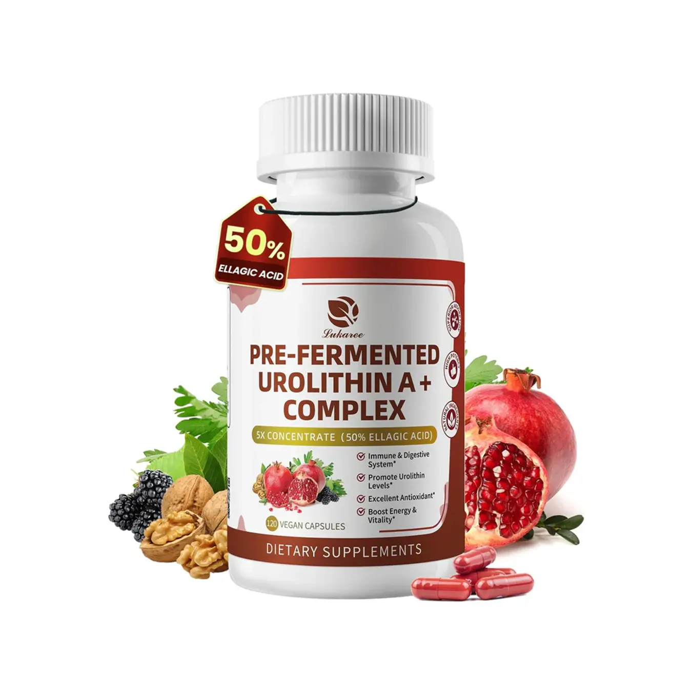 Urolithin A Supplement Capsules - Pomegranate, Trans-Resveratrol & Grape Seed Extract - Supports Mitochondrial Health & Healthy Aging, Gut Health Support - 120 Capsules