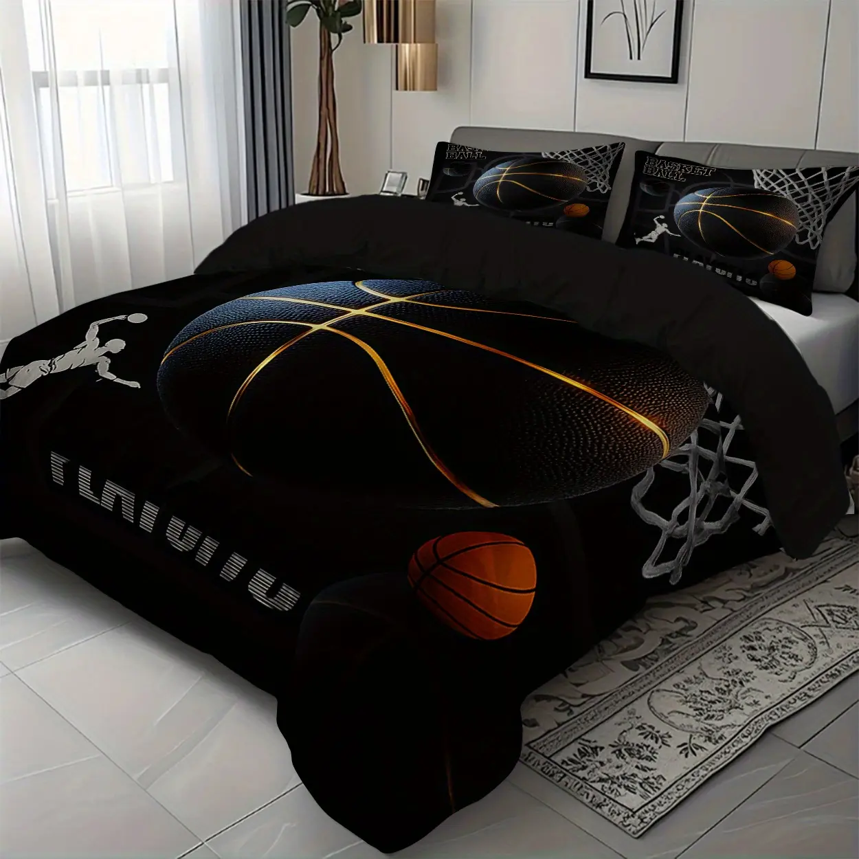 3-Piece Basketball Playoffs Poster Pattern Duvet Cover Set - 1 Duvet Cover + 2 Pillowcases, 100% Polyester, Lightweight, Soft, Breathable Digital Print, Zipper Closure, Machine Washable, Fade Resistant, Other Patterns Available, Bedroom Use