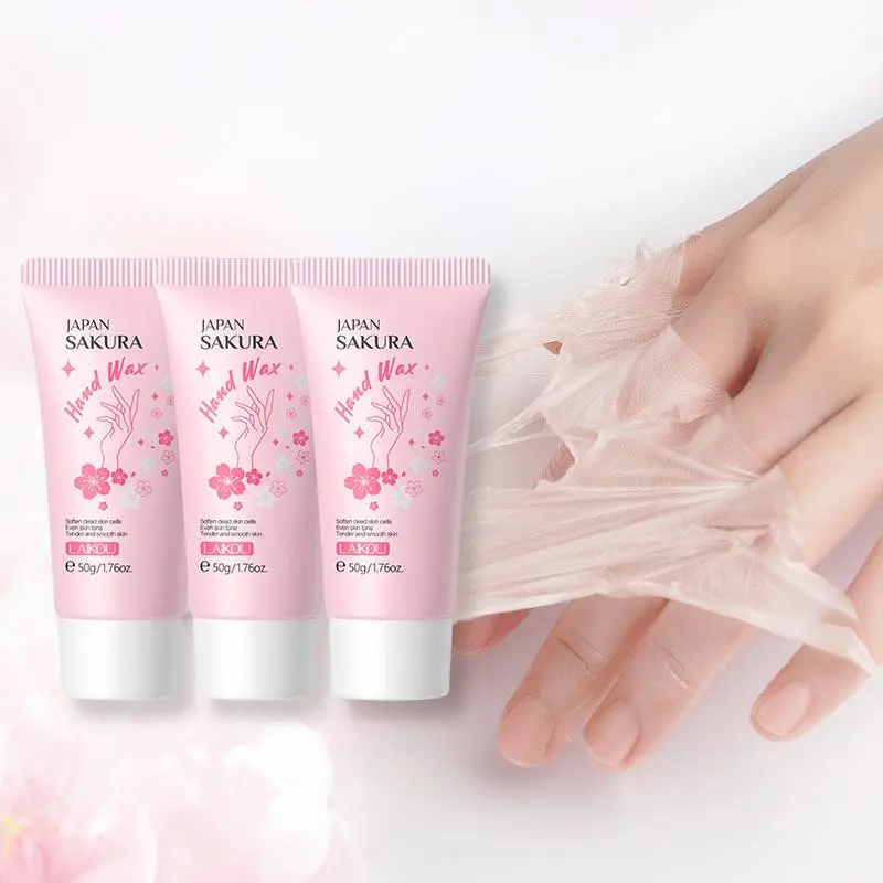 50g Sakura Cherry Blossom Hand Wax, 3 Counts Gentle Hydrating Moisturizing Deep Hydration Relaxing Fragrance Honey Peeling Hand Mask, Exfoliating Moisturizer Hand Care Product Beauty Products for Women & Men