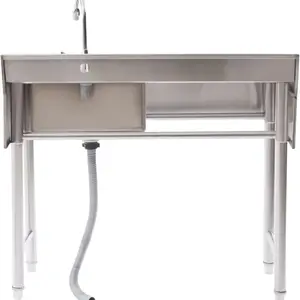 CNCEST 21.6" Stainless Steel Sink, Commercial Restaurant Sink Free Standing 1 Compartment Sink