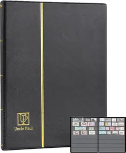Stamp Albums 160 Pockets - Stockbooks with 30X197Mm Sleeves, 10 Double Sided Black Page with Leatherette Padded Black Cover, Collection Storage Folder for Paper Money Postage Stamps AS0108BK Uncle Paul