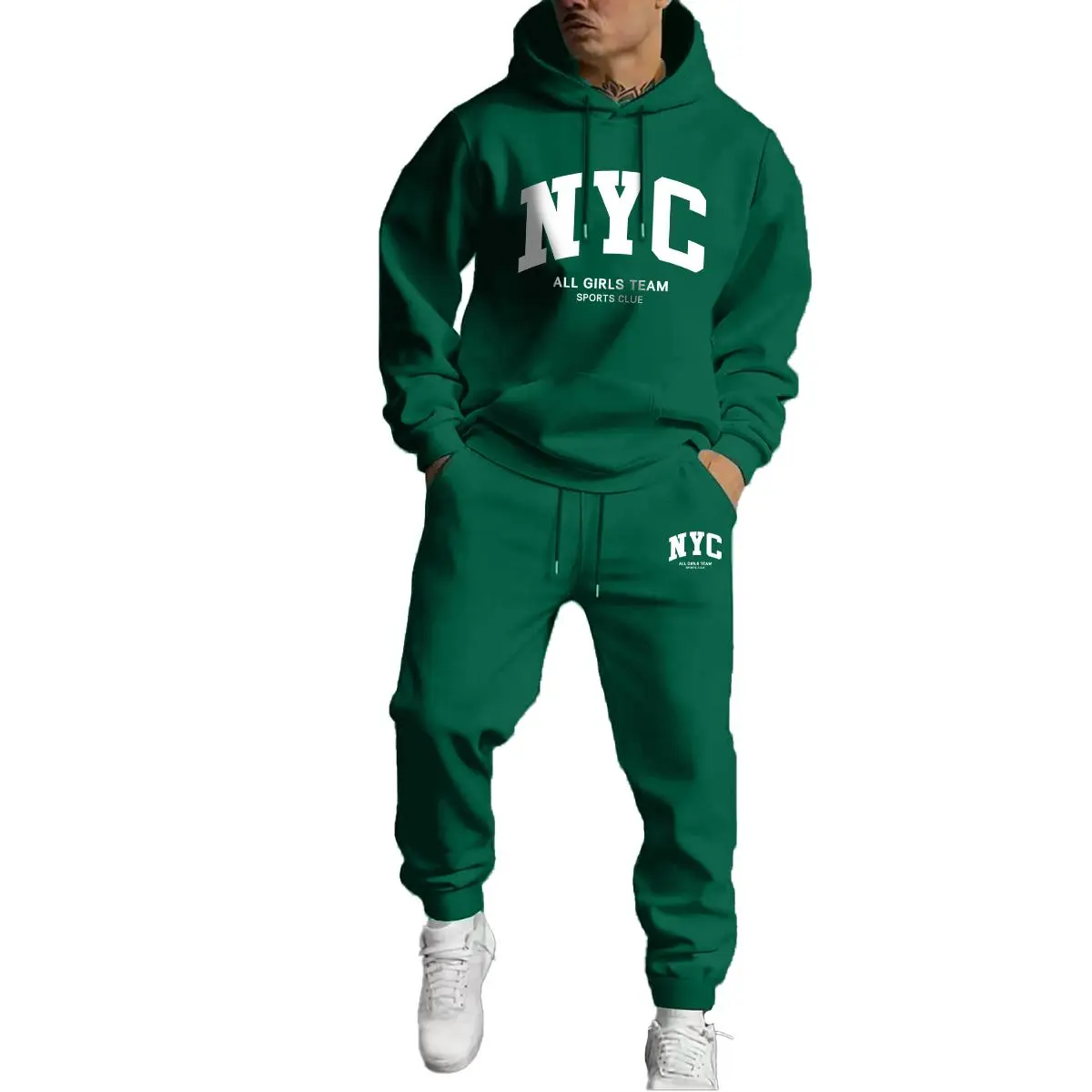 Men's Athletic 2-Piece Sweatsuit Set, Casual Long Sleeve Hoodie and Joggers with Bold NYC Lettering for Everyday Wear, Matching Sets, Classic, Basic, Cold Wash, Fitted, Bold Letters, Hoodie/Jumper, Machine Washable