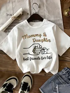 Girls' Fashion T-Shirt, Holiday Party Wear, Round Neck Short Sleeve, Creative Design Print, Street Style Sportswear, Perfect Gift for Ages 4-12