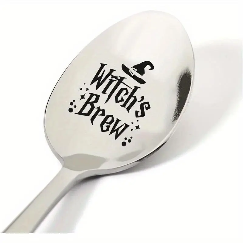 Witch's Brew Lettering Stainless Steel Spoon, Engraved Spoon, Tea Spoons, Tea Scoop for Coffee Tea Cereal Ice Cream, Cooking Spoons, Kitchen Gadgets for Restaurants, Dinnerware Utensils, Metal Utensils