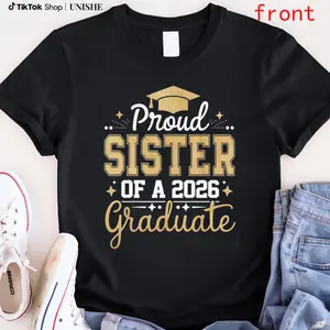 Unisex Simple Graphic Short-Sleeve Streetwear T-Shirt, Proud Sister Of 2026 Graduate Casual Round Neck Sports Top