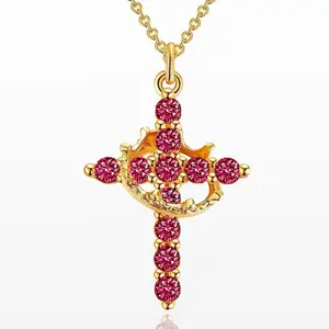 Rotatable Crown Cross Necklace, Full Bling Zircon Pendant, Stylish & Luxury, Unisex Versatile Jewelry