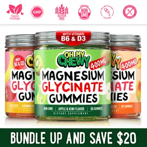 Magnesium Gummies Variety Pack – 3 Bottles (60 Each) – Strawberry Banana, Apple Kiwi & Peach Mango Natural Dietary Supplement Edible Fitness