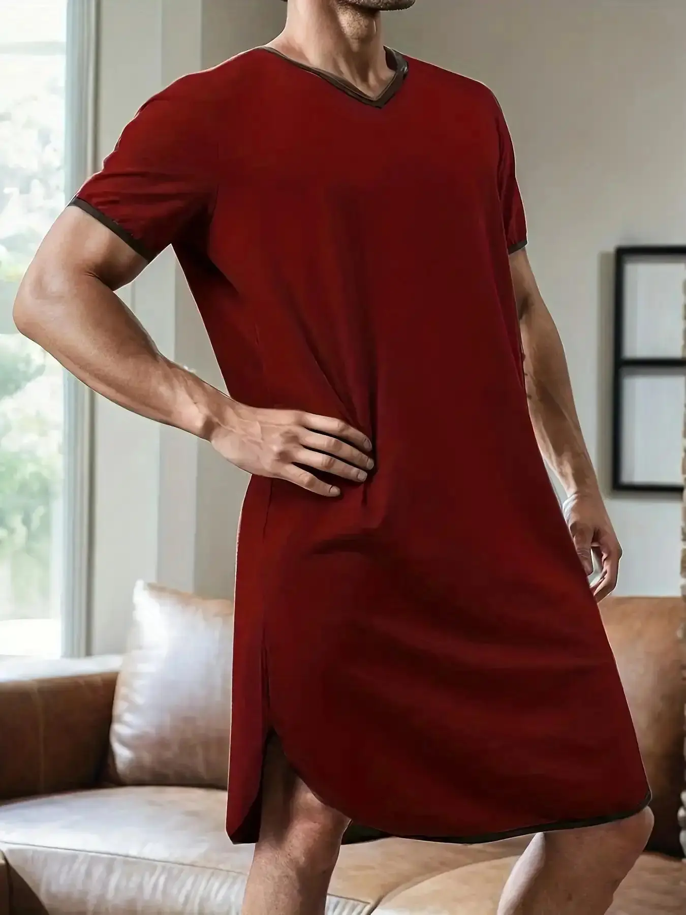 Men's Sleepwear Spring Summer Short Sleeve Round Neck Loose Nightgown, Breathable Soft Pajamas, Comfortable Casual Home Wear, Pjs, Loungewear, ModernStyle, VersatileWear, SoftFabric, UrbanStyle, ModernClassic