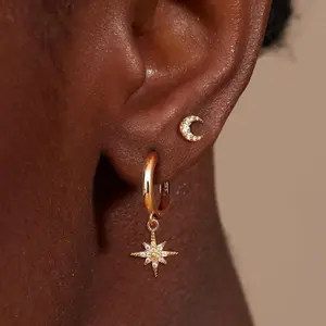 CASSICEA 14K Plated Gold Earrings Set Small Stud Hoop Earring Stacks for Cartilage Hypoallergenic Earring Sets for Multiple Piercing Dainty Earrings Jewelry for Women 2/3 Pair