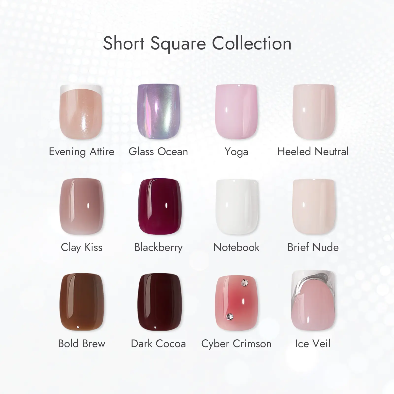 [Buy 1 Get 1 Free Glue]BTArtbox Press On Nails - Short Square Squoval 3D Press On Nails with Glue for Women, Opaque Soft Gel Cat Eye Square French Tip Glue On Nails in 15 Sizes - 30 Stick On Nails Kit, Summer Party Clean Girl