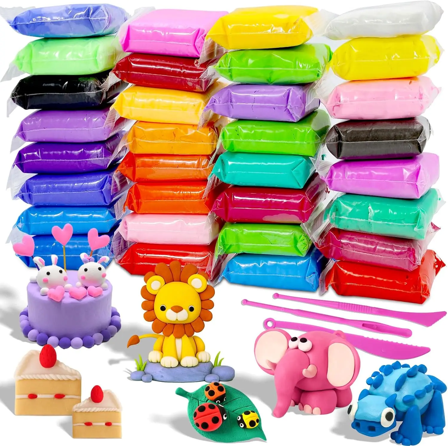Big Size 24 Shades Ultra Light Modeling Clay Kit Fast Air Drying No Crack Clean Hand DIY Art Clay For Kids