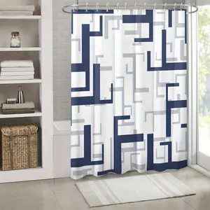 1pc Blue Geometric Image Shower Curtain Abstract Art Aesthetic Bathroom Window Curtain Decoration with Plastic Hooks Suitable for Rooms Families Hotels Machine Wash Curtains Bathroom Shower Curtain