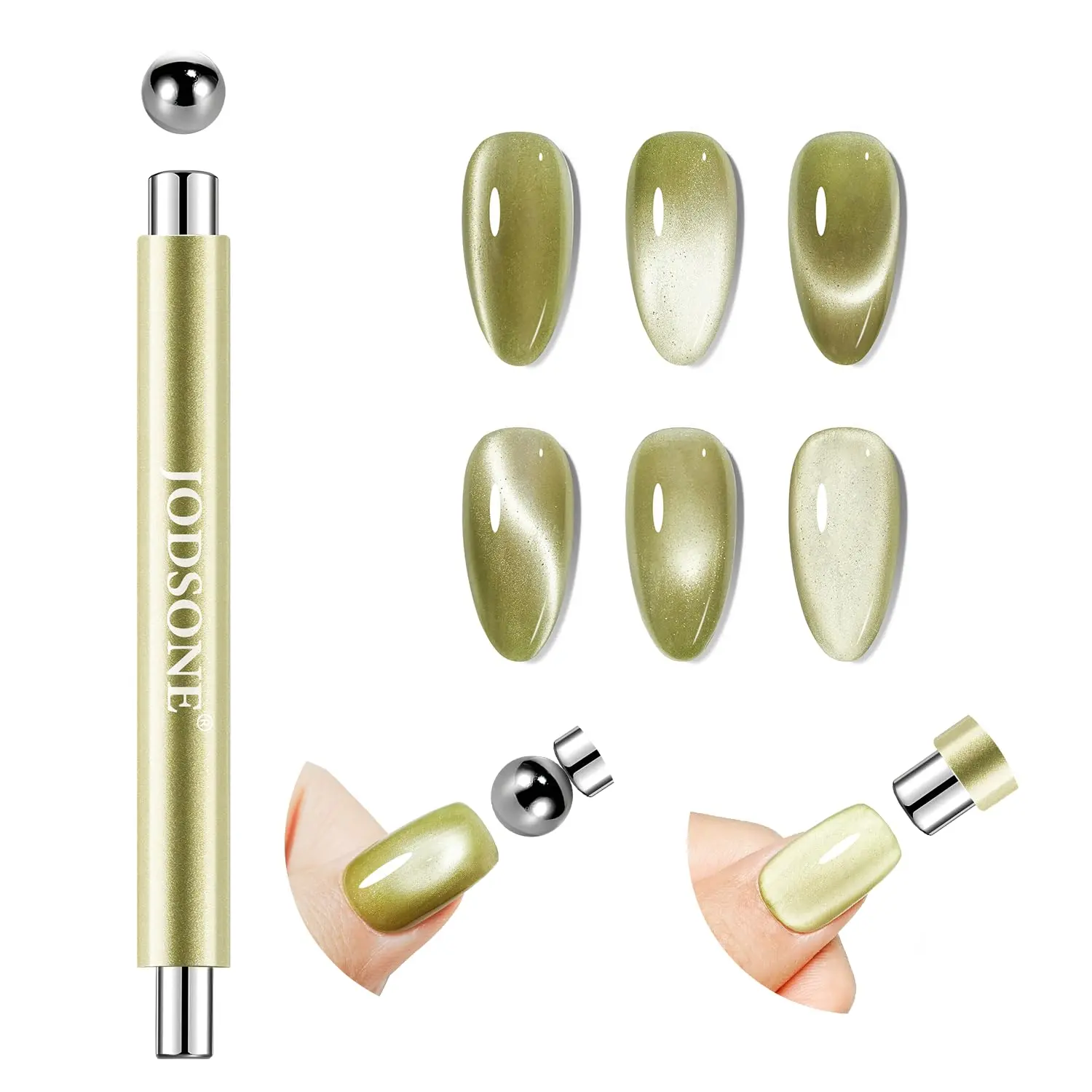 JODSONE 3-in-1 Cat Eye Magnet Pen, Powerful Manicure Tool with 6mm Cylinder & Detachable 8mm Sphere for Galaxy & Wave Nail Art Effects, Uv, Metallic Pigment, Use Uv Led, Aurora, Creative Nail Art Effects, Ball Tip, Easy To Hold & Control, Nail Care, Cylin