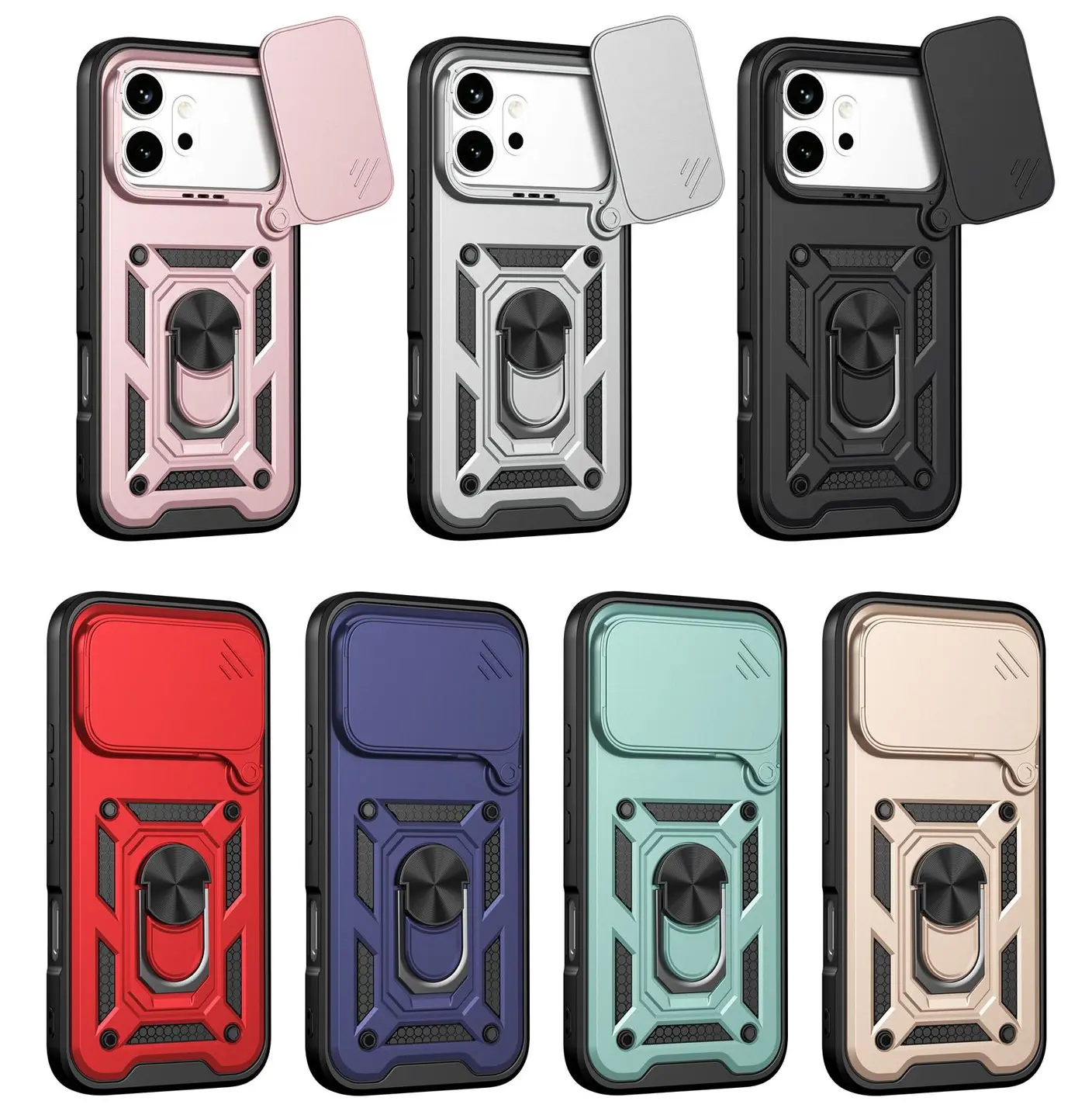 Military Grade Phone Case with Slide Camera Cover for iPhone 16 15 14 13 12 Pro Max, 360° Rotate Ring Holder Magnetic Car Mount Rugged Shockproof Protective Cover