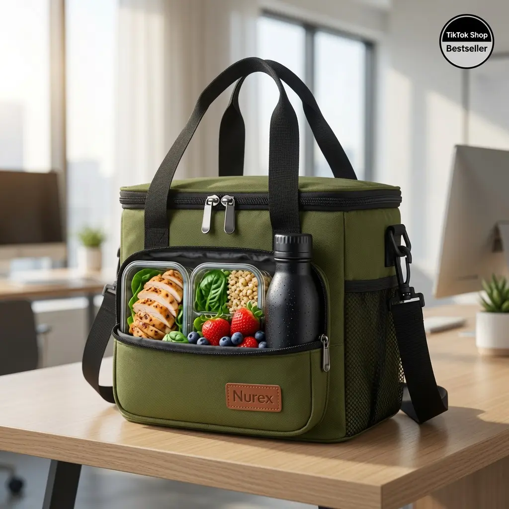 Nurex Thermal Cooler Tote, Waterproof Oxford Fabric Lunch Bag with Zip Closure, Keeps Hot or Cold for Office & Travel, Lunch At Work, Solid, Premium 600D Oxford Fabric, Insulated, Large, Leakproof, Picnic Outings, Food, Hangable, Packing Lunch For My Kid,
