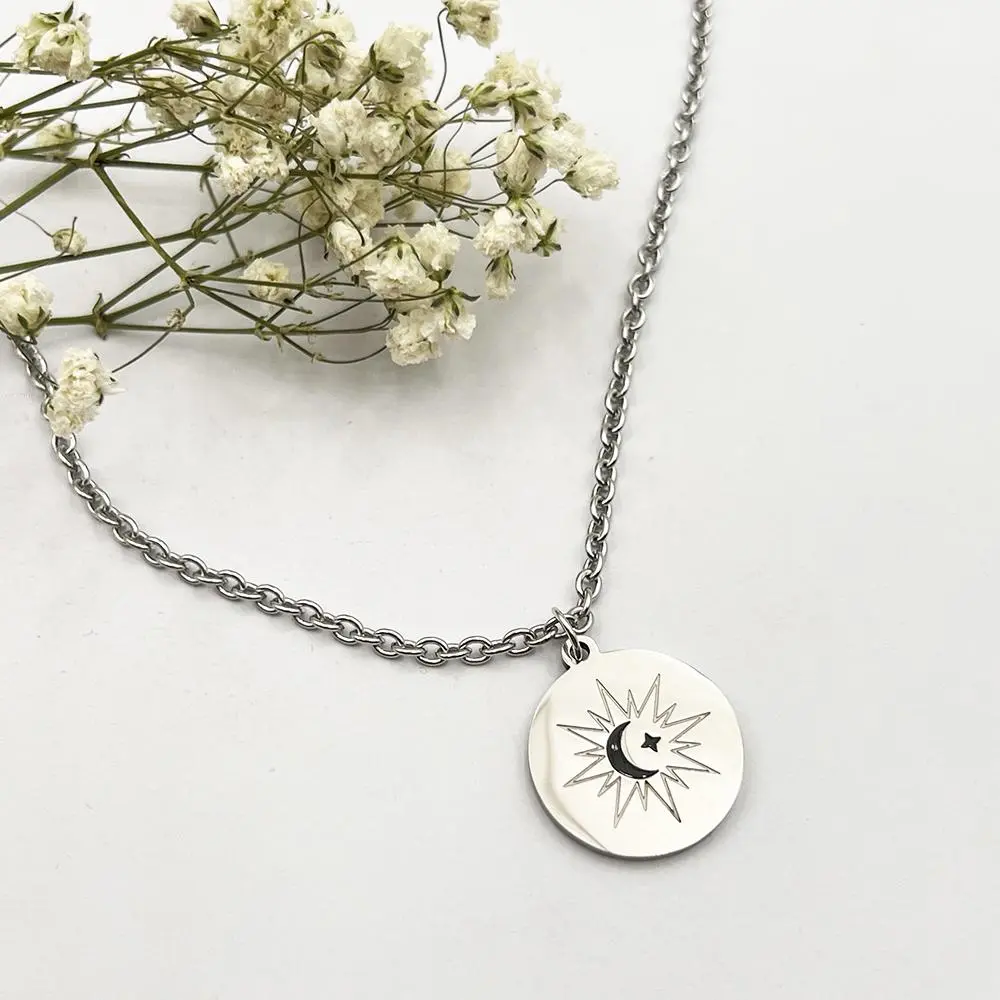 TV Series The Eclipse Ayan Khaotung Cosplay Necklace Circular Pendant Metal Choker Chain Moon Star Couple Jewelry Accessories