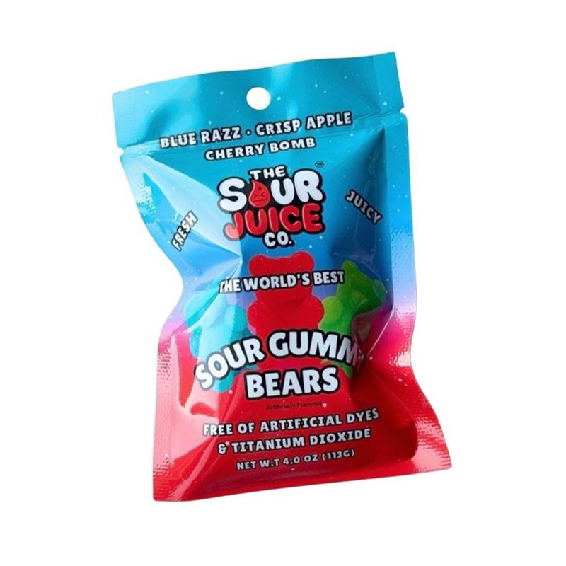 The Sour Juice Co - Sour Gummy Bears Trio Pouch - Cherry Bomb, Blue Razz, Crisp Apple (No Artificial Dyes / Halal Gelatin)