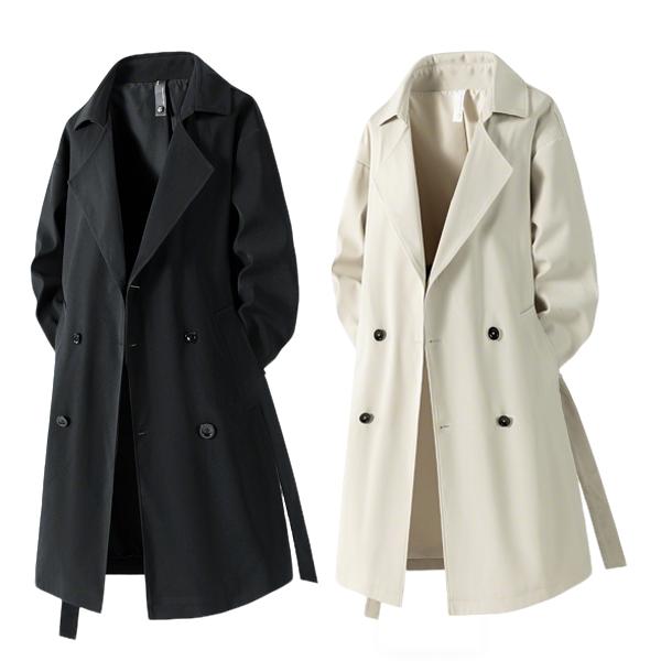 Men's Classic Trench Coat  Double Breasted Belted Windbreaker, Trendy Mid Length Overcoat for Streetwear & Business Casual